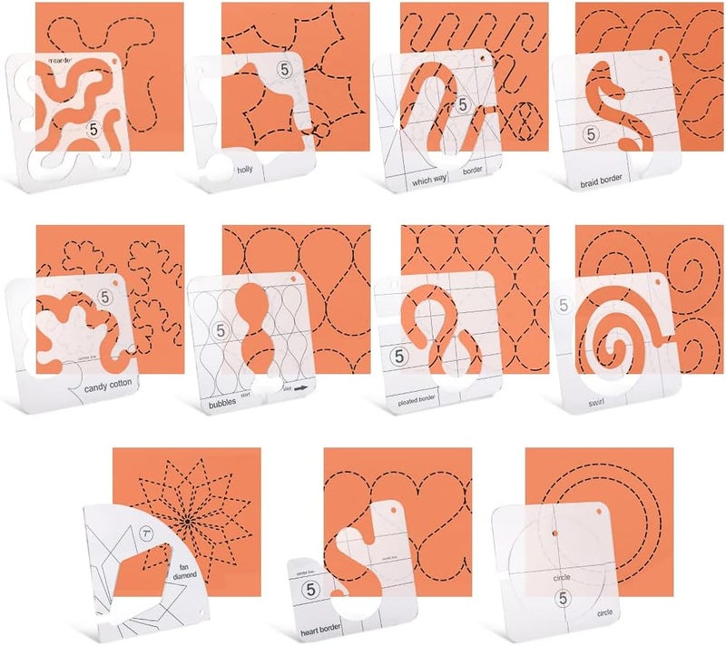 AUMACHEN 14 PCs Free Motion Quilting Template Set Includes 11 Quilting Templates 3mm, High Shank Ruler Foot, Non-Slip Grips, Free Motion Quilting Rulers and Templates for DIY Quilting on Sewing Machine - Image 4